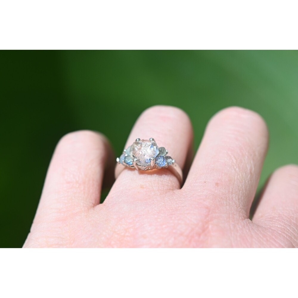 Raw Diamond Ring: Sterling Silver Alternative Engagement Ring